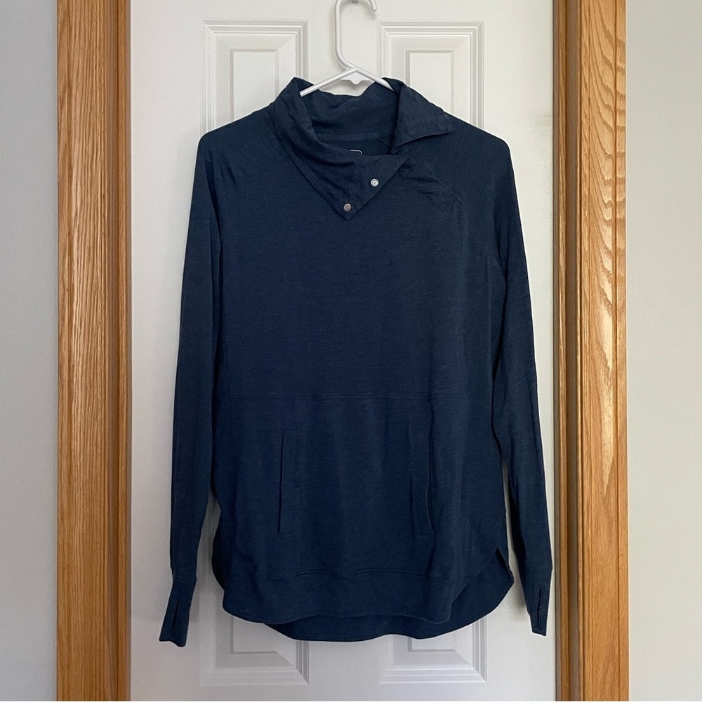 Coolibar Sea Breeze Funnel Neck Top Navy Blue Size Small UPF 50